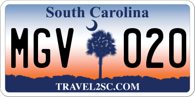 SC license plate MGV020