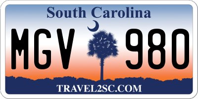 SC license plate MGV980