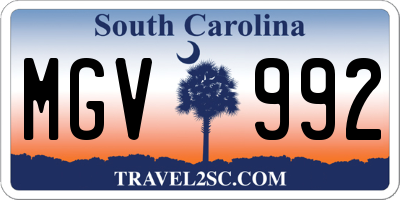 SC license plate MGV992