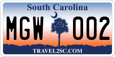 SC license plate MGW002