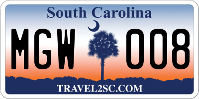 SC license plate MGW008