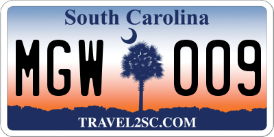 SC license plate MGW009