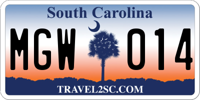 SC license plate MGW014