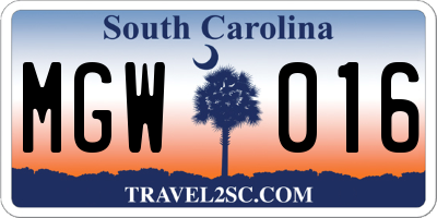 SC license plate MGW016
