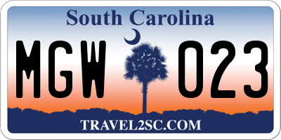 SC license plate MGW023