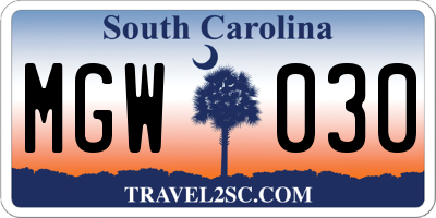 SC license plate MGW030