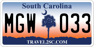 SC license plate MGW033