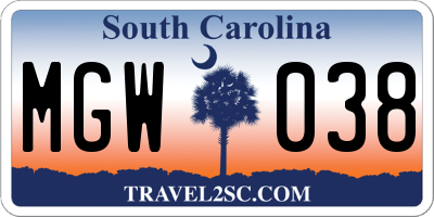SC license plate MGW038