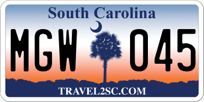 SC license plate MGW045
