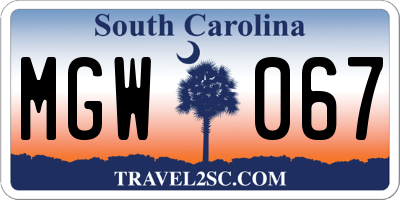 SC license plate MGW067