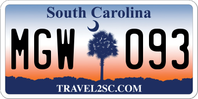 SC license plate MGW093