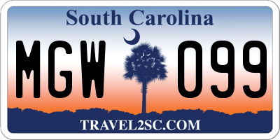 SC license plate MGW099