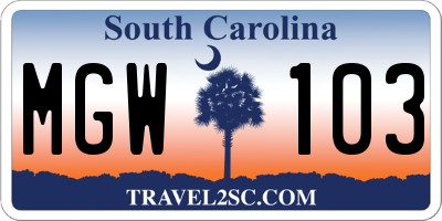 SC license plate MGW103