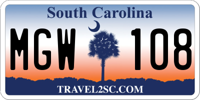 SC license plate MGW108