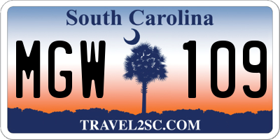 SC license plate MGW109