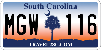 SC license plate MGW116