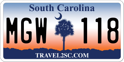SC license plate MGW118