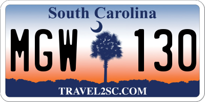 SC license plate MGW130