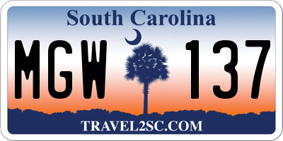 SC license plate MGW137
