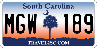 SC license plate MGW189