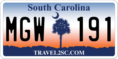 SC license plate MGW191
