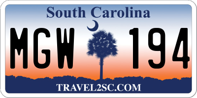 SC license plate MGW194