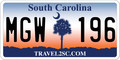 SC license plate MGW196