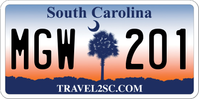 SC license plate MGW201