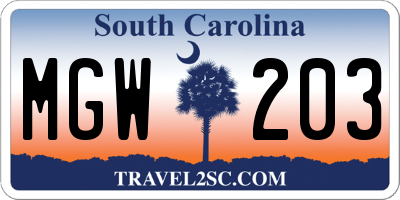 SC license plate MGW203