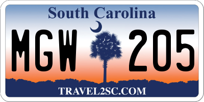 SC license plate MGW205
