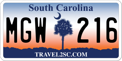 SC license plate MGW216