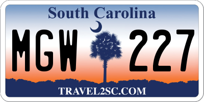 SC license plate MGW227