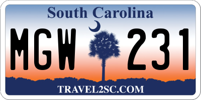 SC license plate MGW231