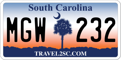 SC license plate MGW232