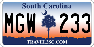SC license plate MGW233