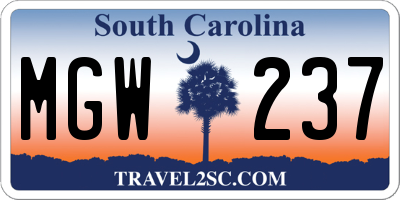 SC license plate MGW237