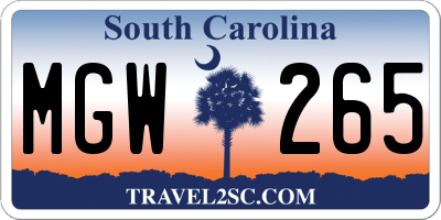 SC license plate MGW265