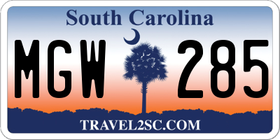 SC license plate MGW285