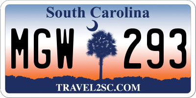 SC license plate MGW293