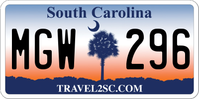 SC license plate MGW296