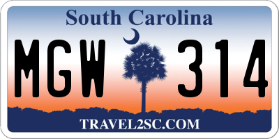 SC license plate MGW314
