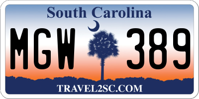 SC license plate MGW389