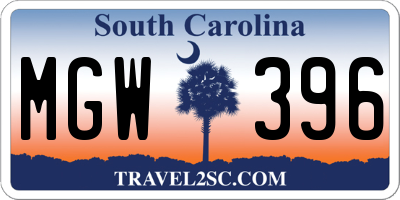 SC license plate MGW396