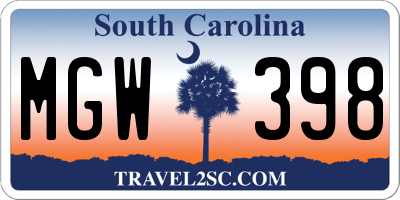 SC license plate MGW398