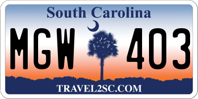 SC license plate MGW403