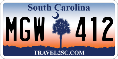 SC license plate MGW412