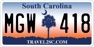 SC license plate MGW418