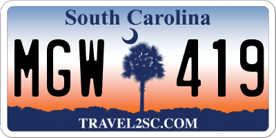 SC license plate MGW419