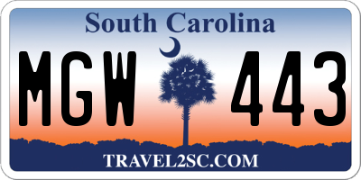 SC license plate MGW443