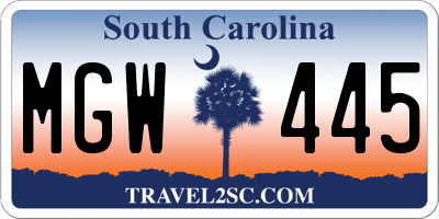 SC license plate MGW445